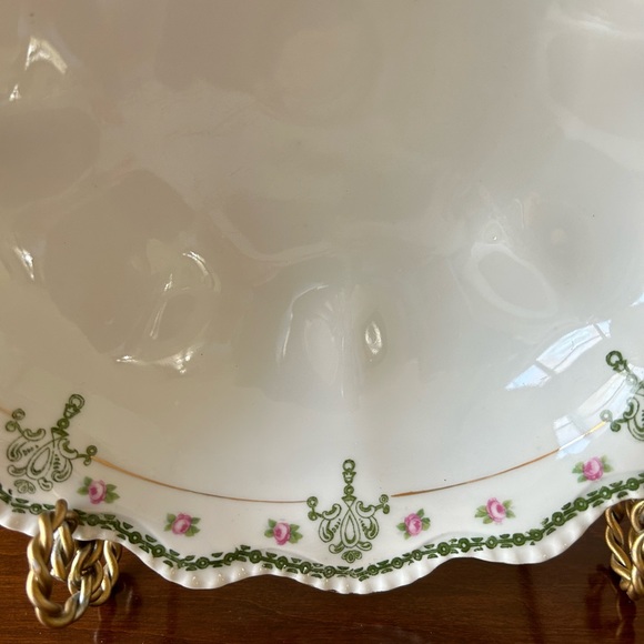 Vintage Royal Rudolstadt Prussia Serving Bowl Green and Pink, Scallop Edge, coll - Picture 6 of 13